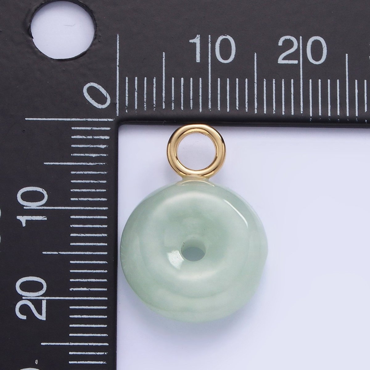 14K Gold Filled 23mm Green Jade Donut Drop Charm | AG709
