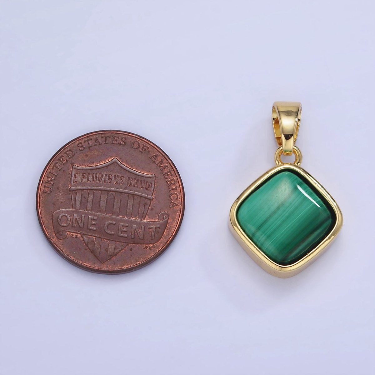 14K Gold Filled 23mm Malachite Gemstone Rhombus Pendant | AA1238