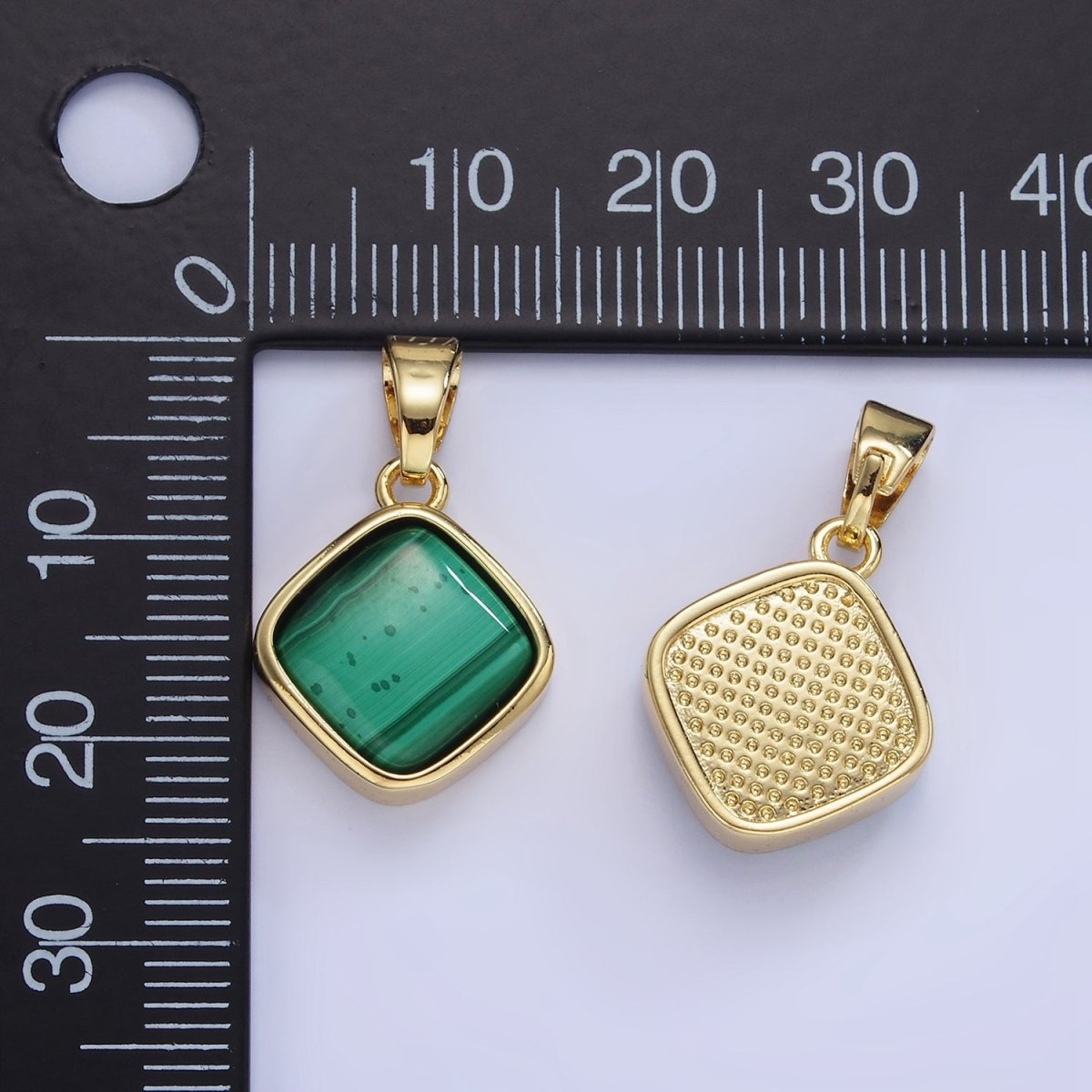 14K Gold Filled 23mm Malachite Gemstone Rhombus Pendant | AA1238