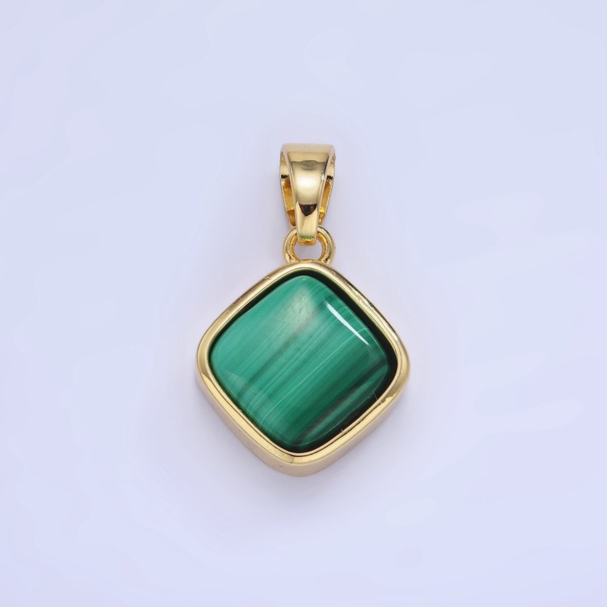 14K Gold Filled 23mm Malachite Gemstone Rhombus Pendant | AA1238