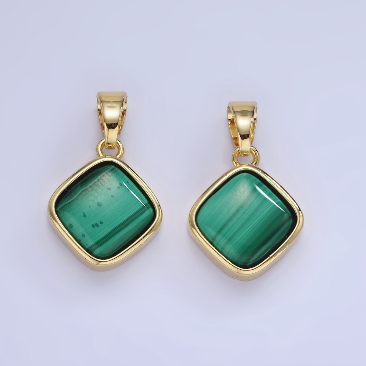 14K Gold Filled 23mm Malachite Gemstone Rhombus Pendant | AA1238