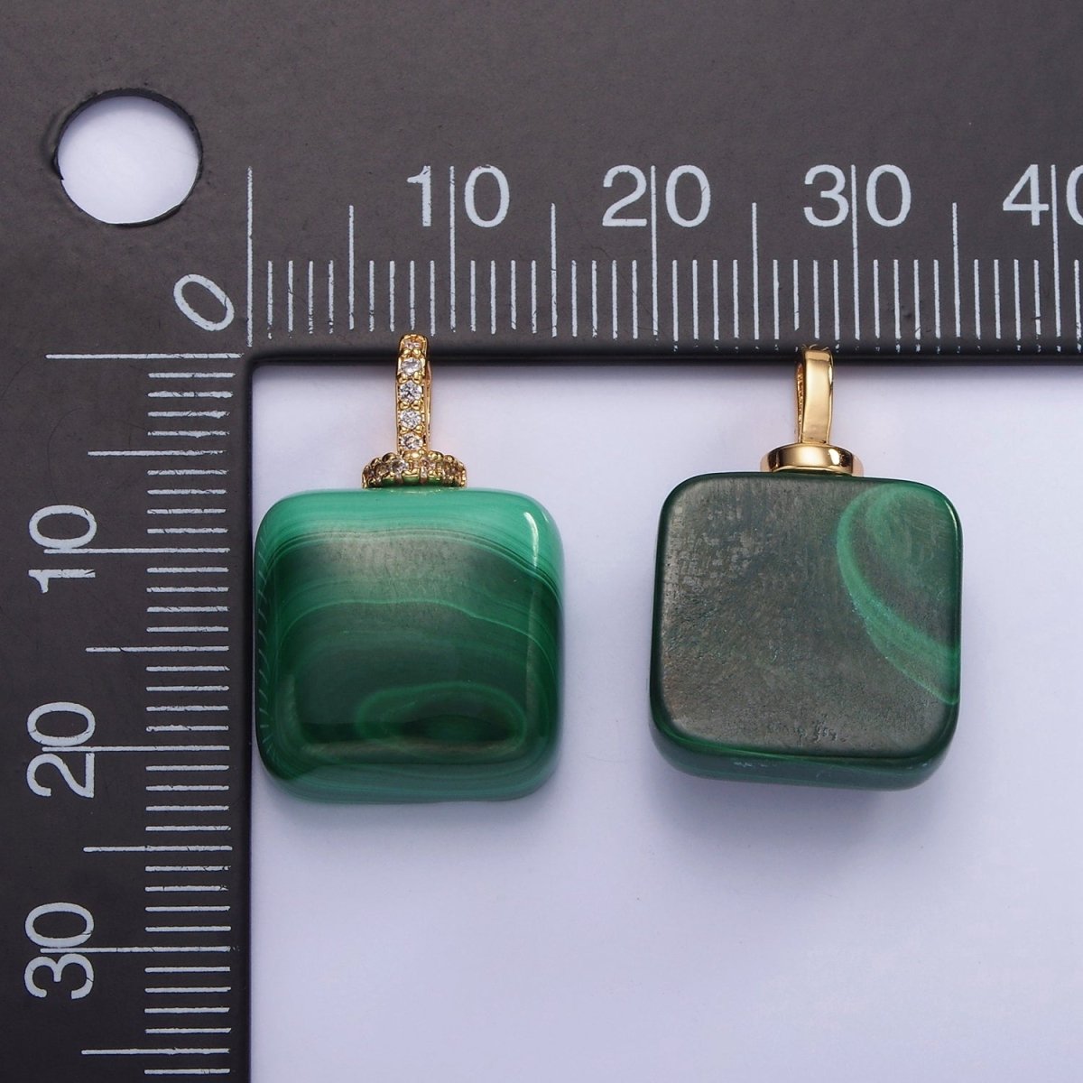14K Gold Filled 23mm Malachite Micro Paved CZ Drill Bail Pendant | AH135