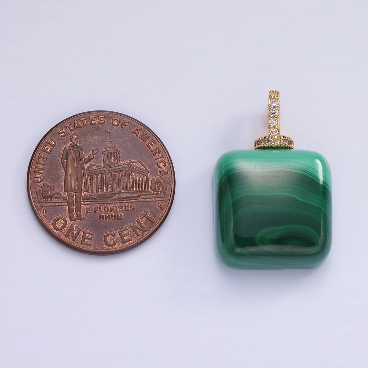 14K Gold Filled 23mm Malachite Micro Paved CZ Drill Bail Pendant | AH135