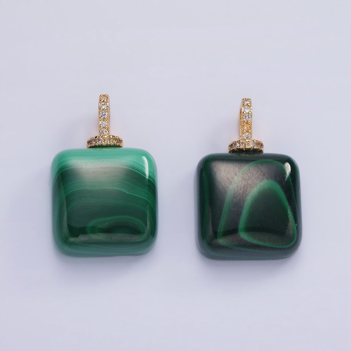 14K Gold Filled 23mm Malachite Micro Paved CZ Drill Bail Pendant | AH135