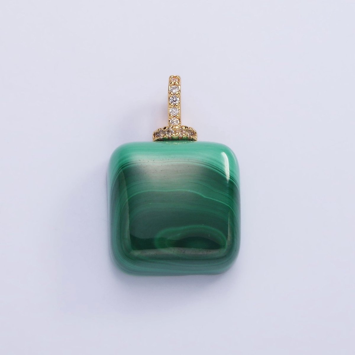 14K Gold Filled 23mm Malachite Micro Paved CZ Drill Bail Pendant | AH135