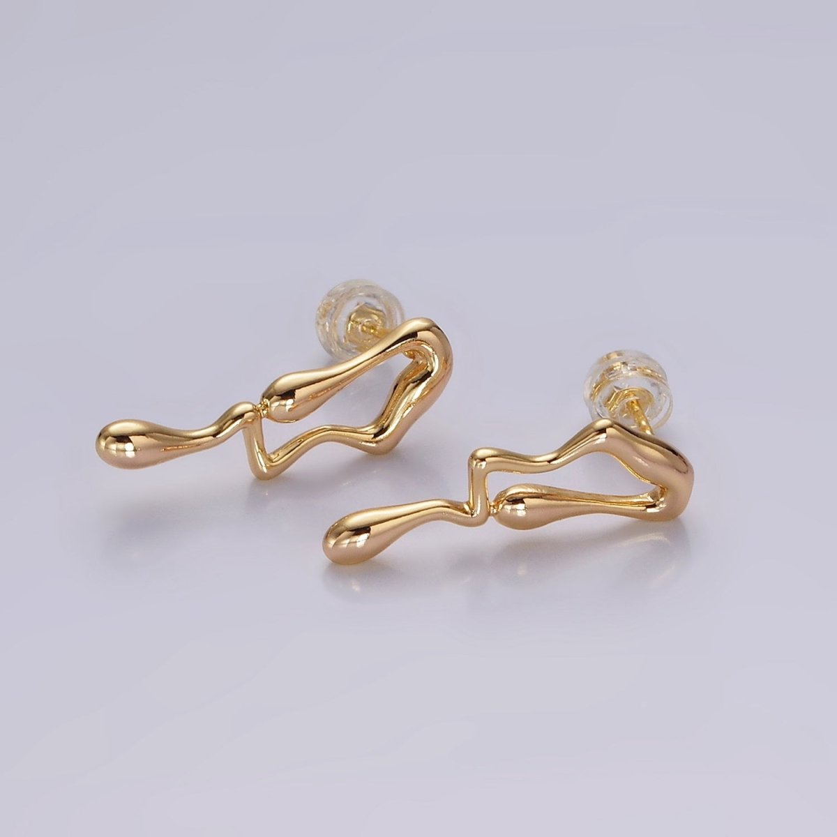 14K Gold Filled 23mm Minimalist Double Molten Drip Drop Stud Earrings | AE991