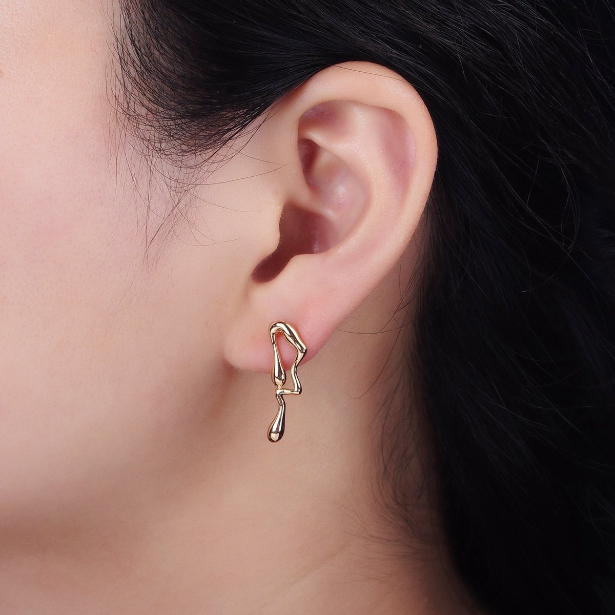 14K Gold Filled 23mm Minimalist Double Molten Drip Drop Stud Earrings | AE991