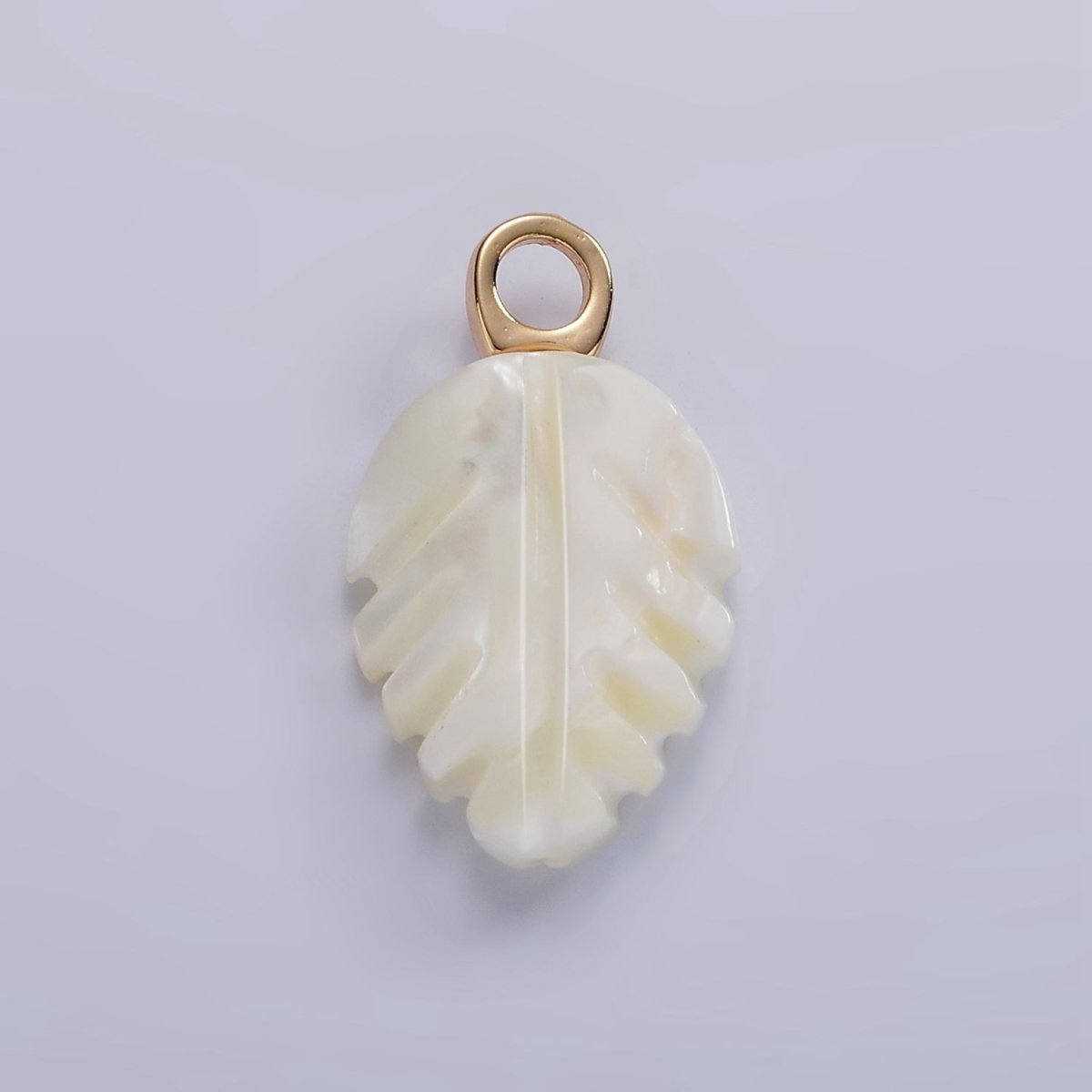 14K Gold Filled 23mm Shell Pearl Nature Plant Leaf Pendant | P-1639
