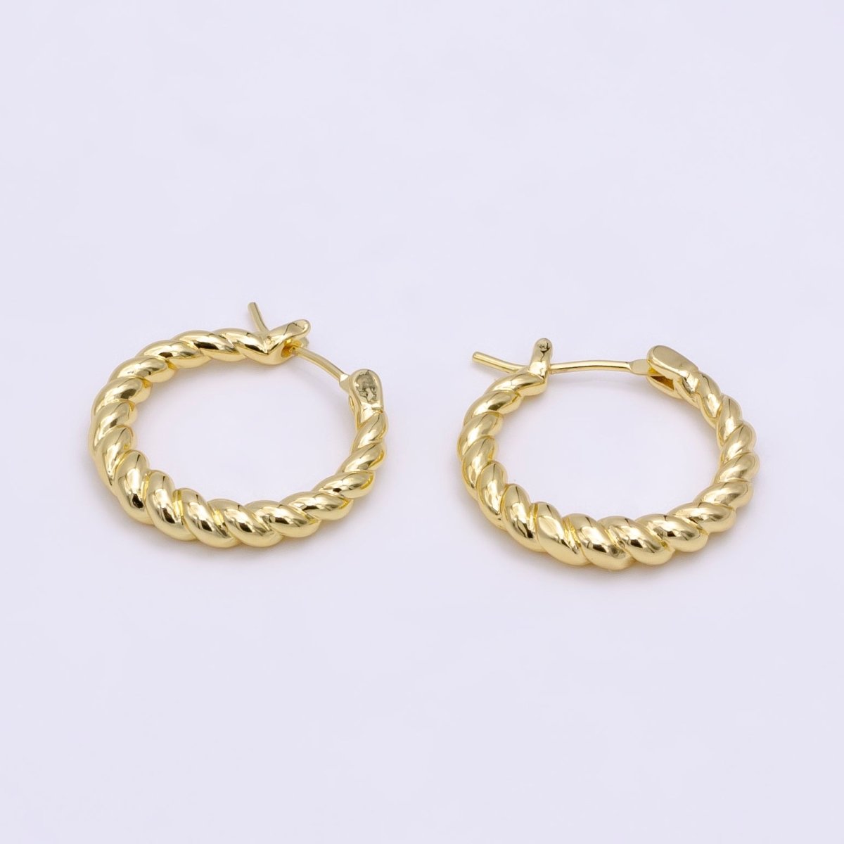 14K Gold Filled 23mm Twisted Croissant Latch Hoop Earrings | V-182