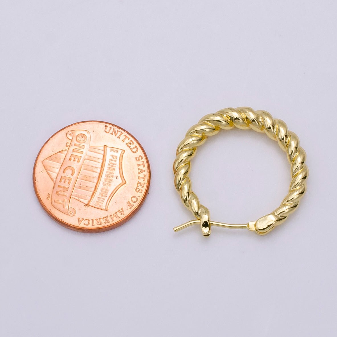 14K Gold Filled 23mm Twisted Croissant Latch Hoop Earrings | V-182