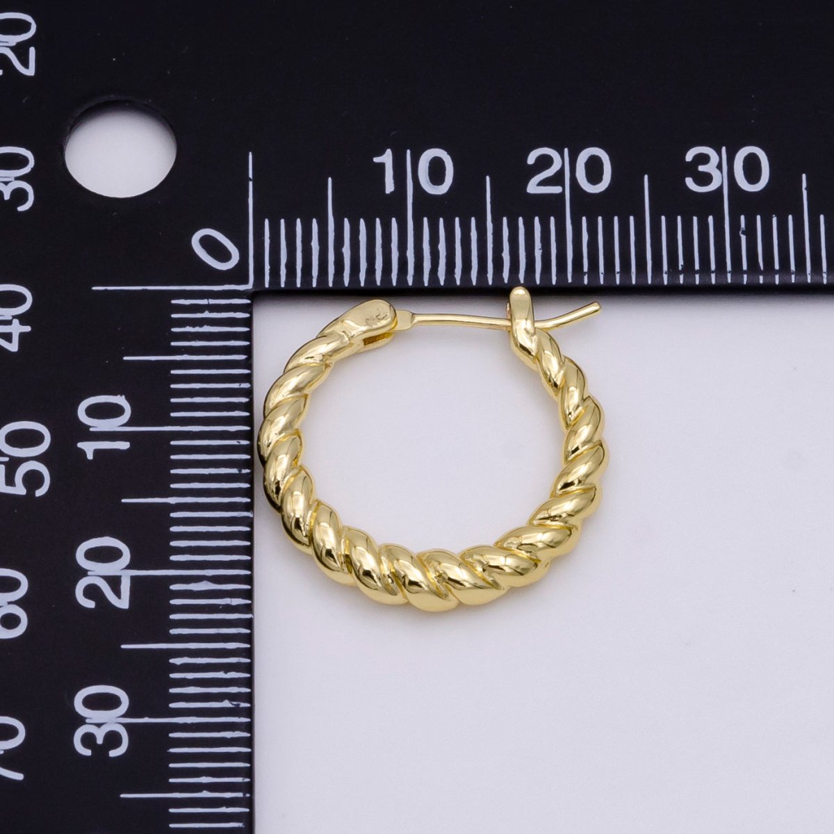 14K Gold Filled 23mm Twisted Croissant Latch Hoop Earrings | V-182