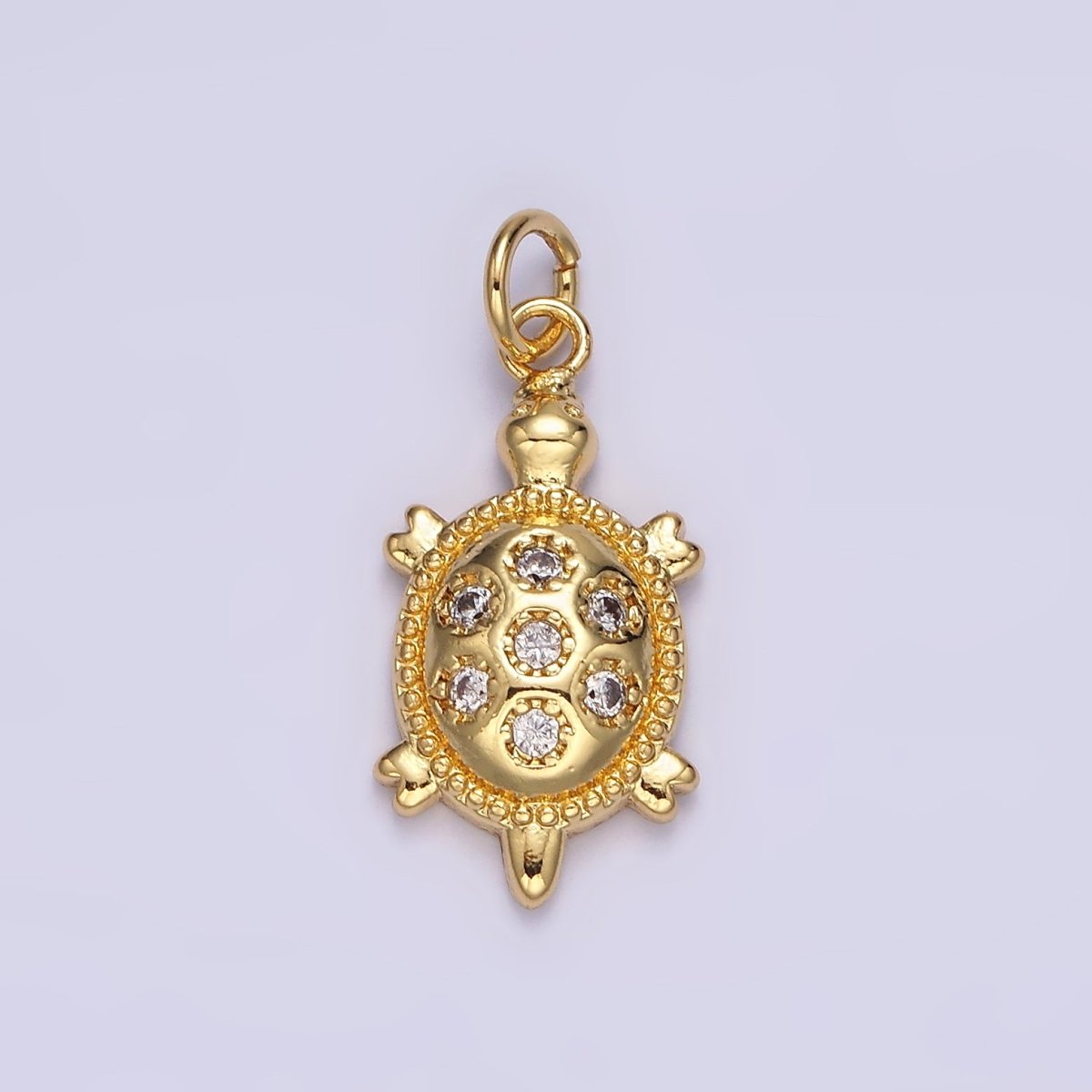 14K Gold Filled 24mm CZ Dotted Sea Turtle Tortoise Charm | N1037