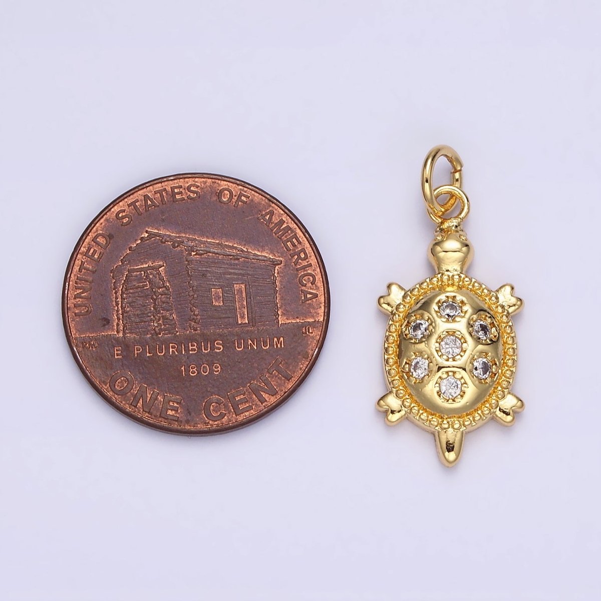 14K Gold Filled 24mm CZ Dotted Sea Turtle Tortoise Charm | N1037