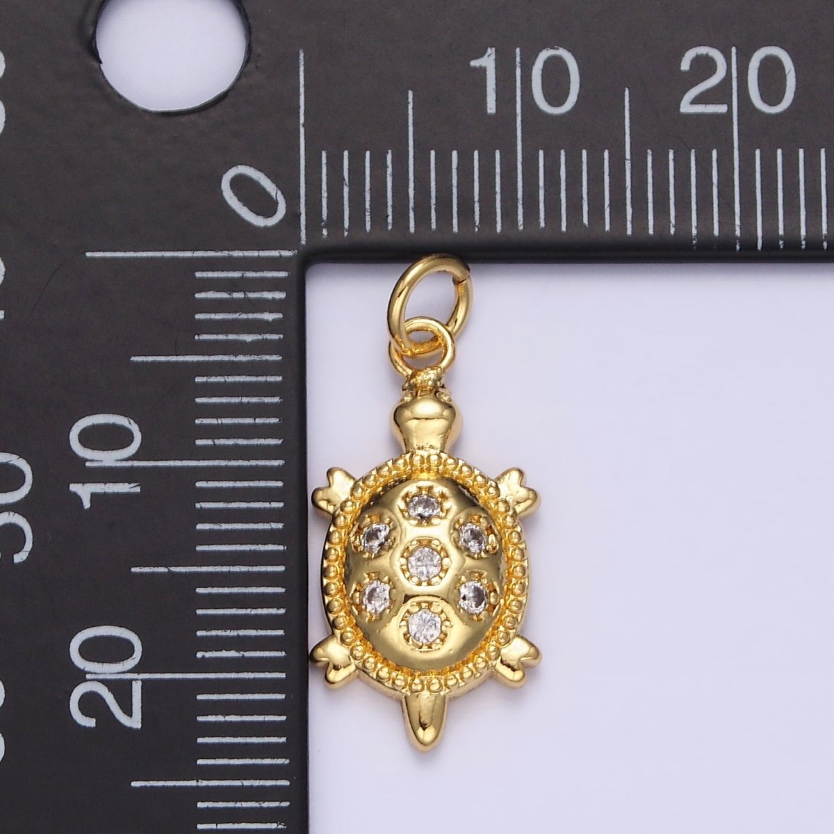 14K Gold Filled 24mm CZ Dotted Sea Turtle Tortoise Charm | N1037