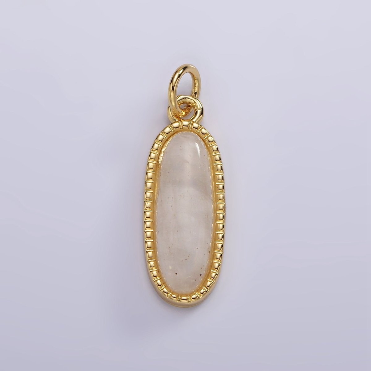 14K Gold Filled 24mm Natural Gemstone Dotted Bezel Oblong Charm | AG566 - AG571