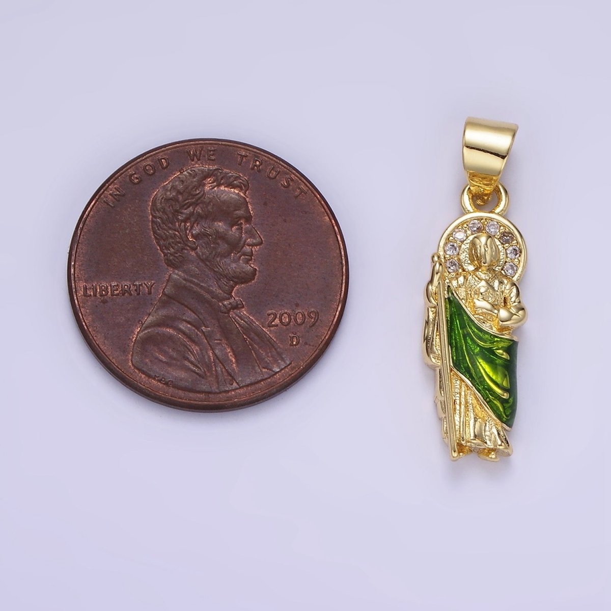 14K Gold Filled 24mm Saint Jude Micro Paved CZ Religious Pendant | AA1143