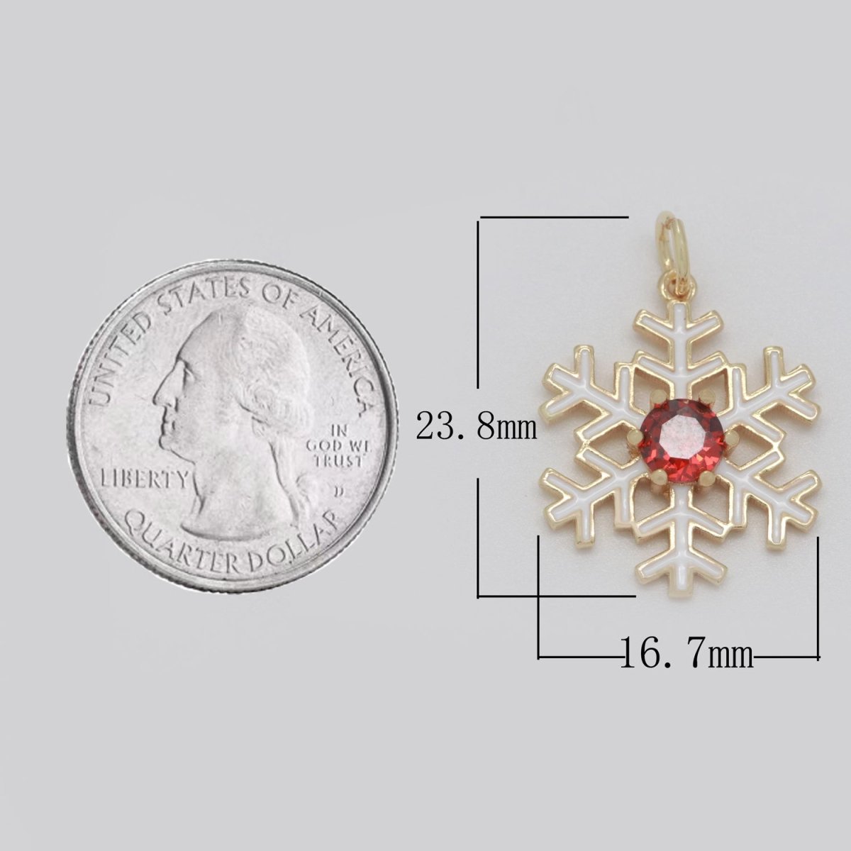 14k Gold Filled 24x16.5mm Wholesale Gold Snowflake Pendant with Red Cubic Zirconia Stone Pendant for Necklace Bracelet Earring Making M-719