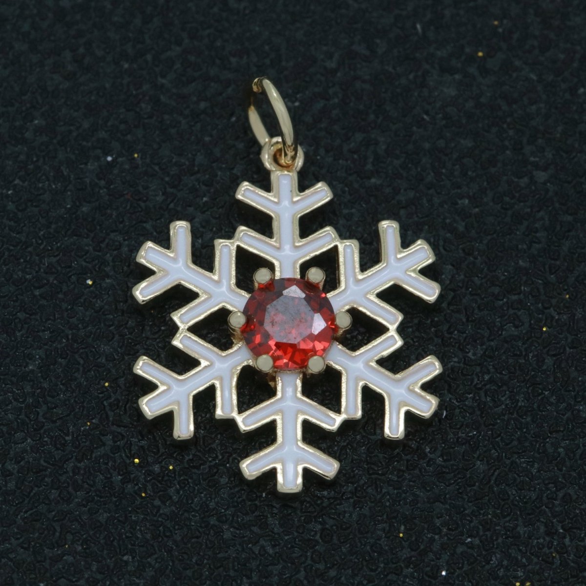 14k Gold Filled 24x16.5mm Wholesale Gold Snowflake Pendant with Red Cubic Zirconia Stone Pendant for Necklace Bracelet Earring Making M-719
