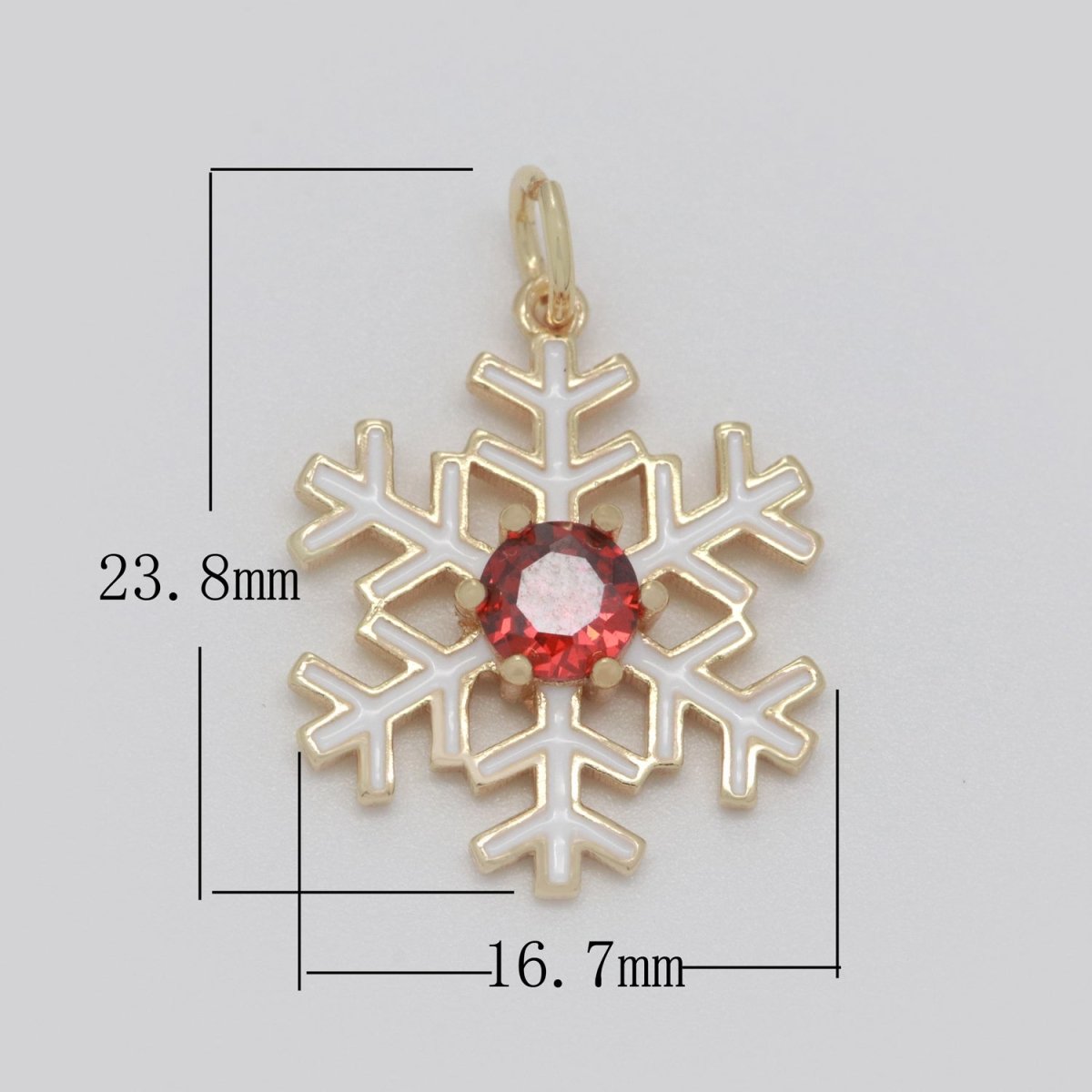 14k Gold Filled 24x16.5mm Wholesale Gold Snowflake Pendant with Red Cubic Zirconia Stone Pendant for Necklace Bracelet Earring Making M-719