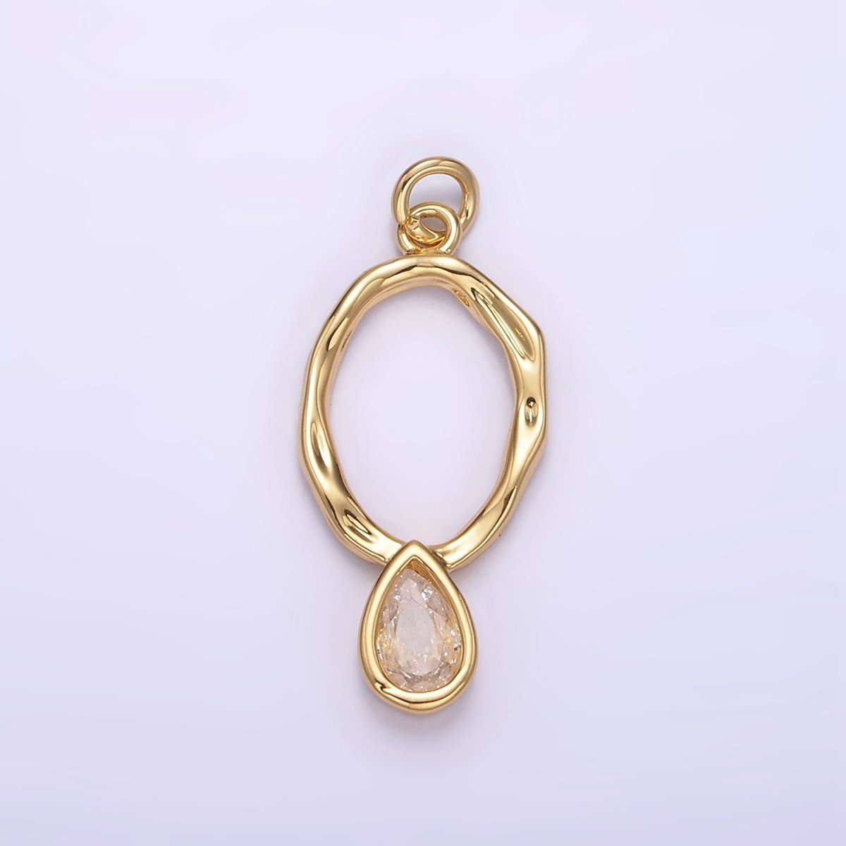 14K Gold Filled 25.5mm Open Dented Oblong Clear Teardrop CZ Drop Charm | AG280