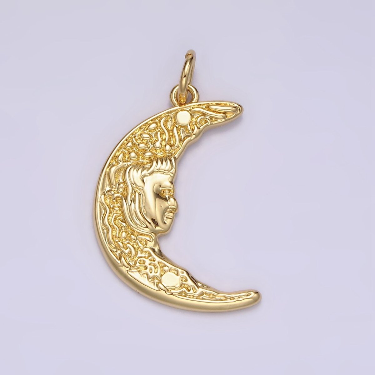 14K Gold Filled 25mm Hammered Celestial Crescent Moon Face Charm | N1535