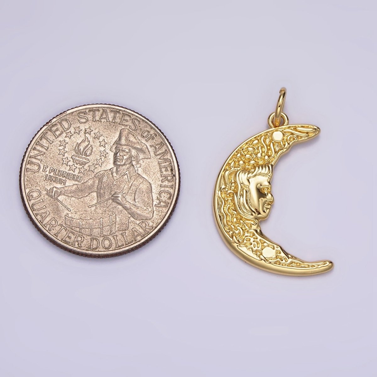 14K Gold Filled 25mm Hammered Celestial Crescent Moon Face Charm | N1535