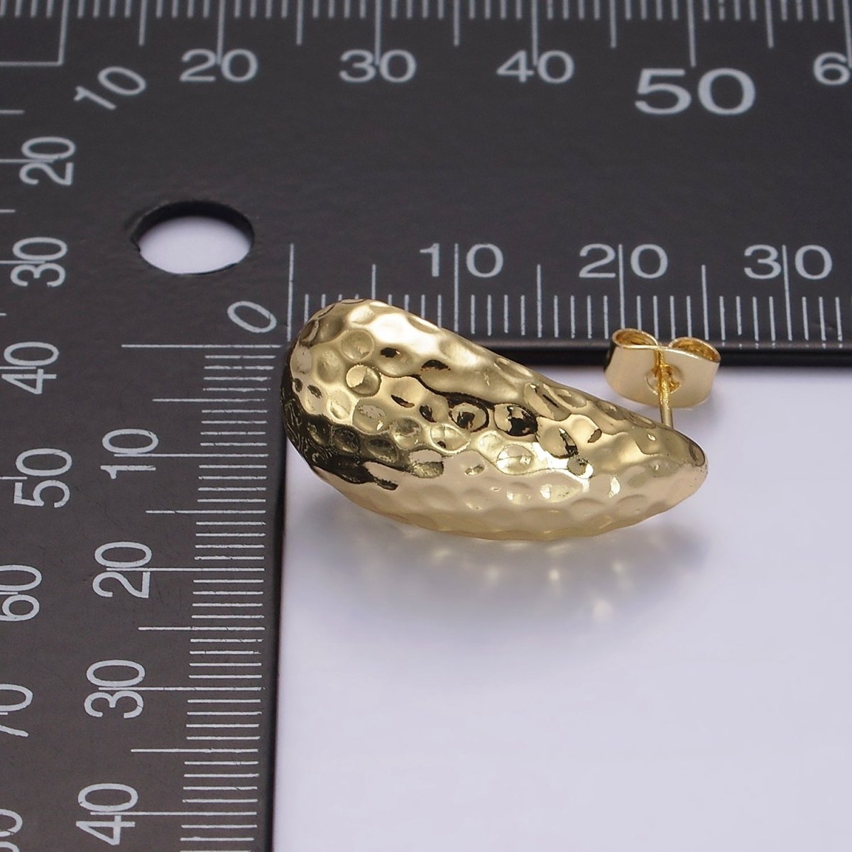 14K Gold Filled 25mm Hammered Teardrop Dome Modern Statement Stud Kylie Earrings | AE171