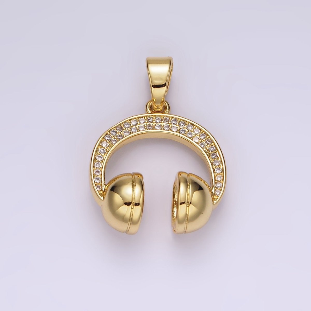 14K Gold Filled 25mm Headphones Headset Micro Paved CZ Pendant | AH120