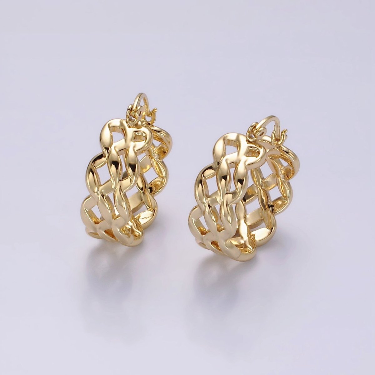 14K Gold Filled 25mm Molten Weave French Lock Latch Hoop Earrings | AE900