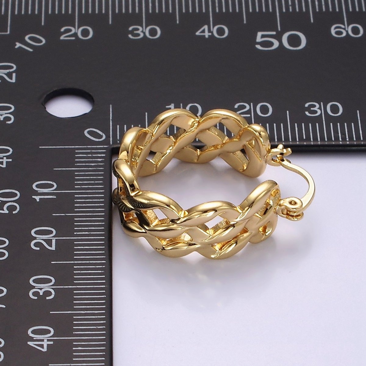 14K Gold Filled 25mm Molten Weave French Lock Latch Hoop Earrings | AE900