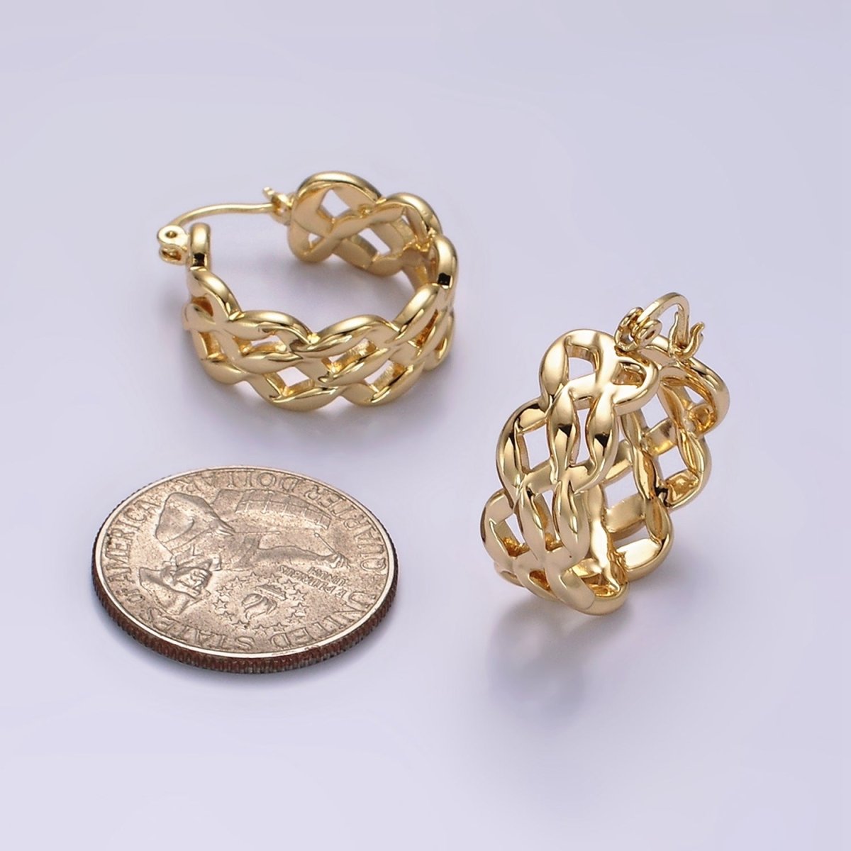 14K Gold Filled 25mm Molten Weave French Lock Latch Hoop Earrings | AE900
