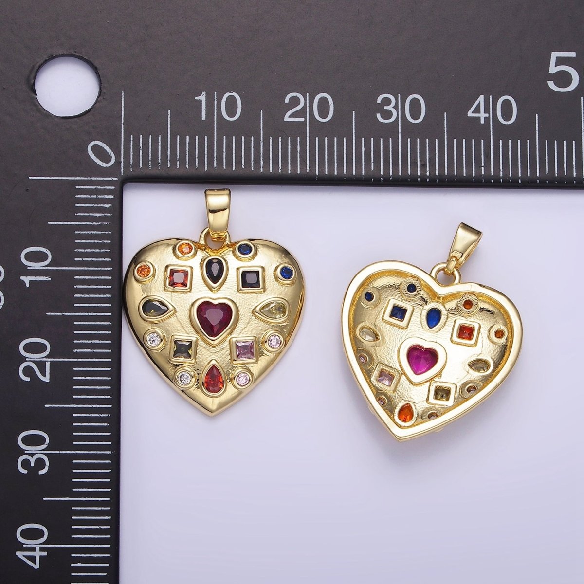 14K Gold Filled 25mm Multicolor CZ Heart Dome Pendant | AH145