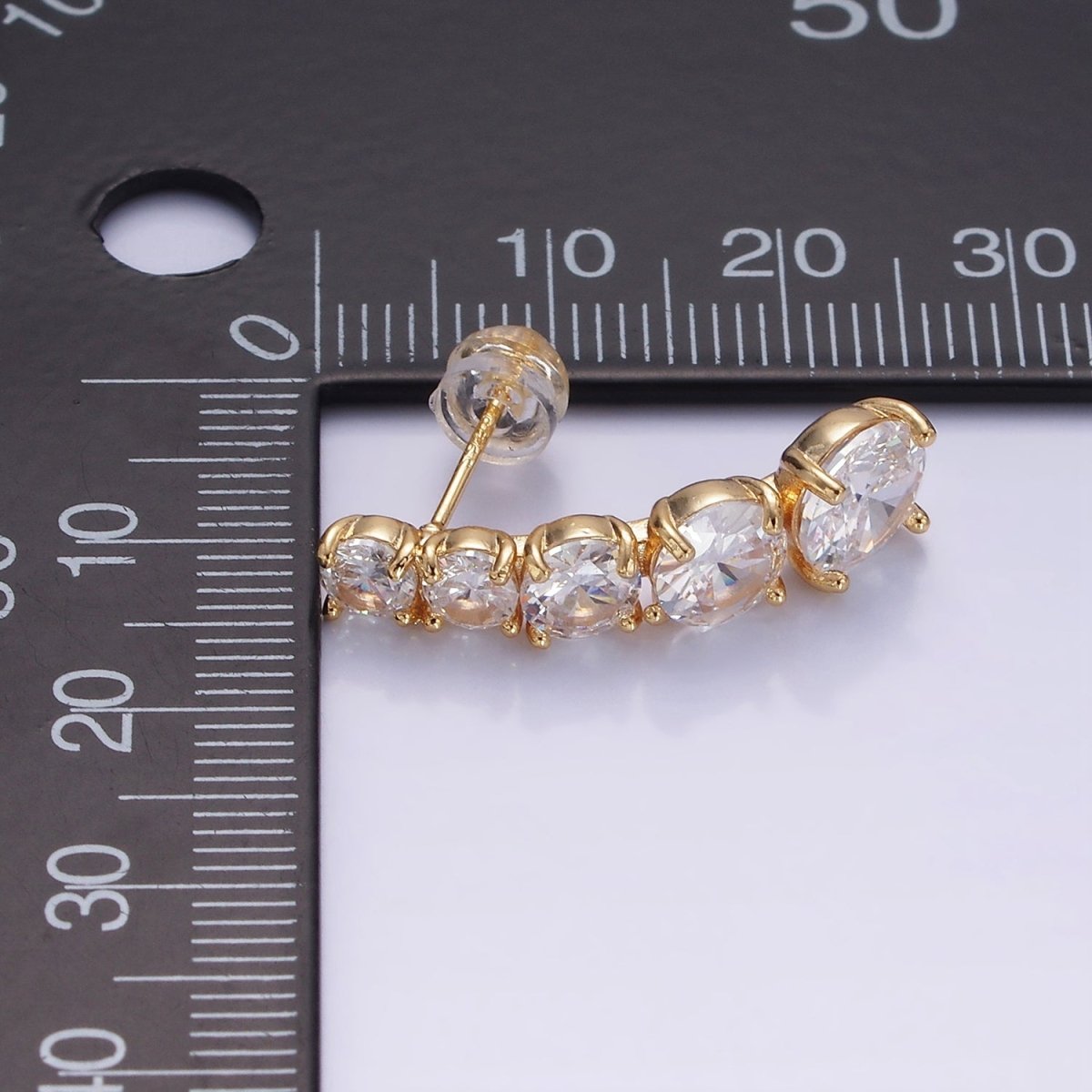 14K Gold Filled 25mm Multiple Clear Round CZ Curved Lined Stud Earrings | AE411
