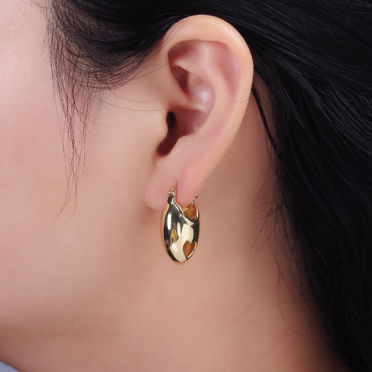 14K Gold Filled 25mm Open Heart Sphere Dome Latch Hoop Earrings | AE168