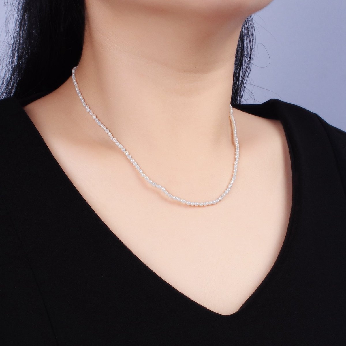 14K Gold Filled 2.5mm Ringed Oval Freshwater Pearl 15.5 Inch Choker Necklace w. Extender | WA-1988 Clearance Pricing