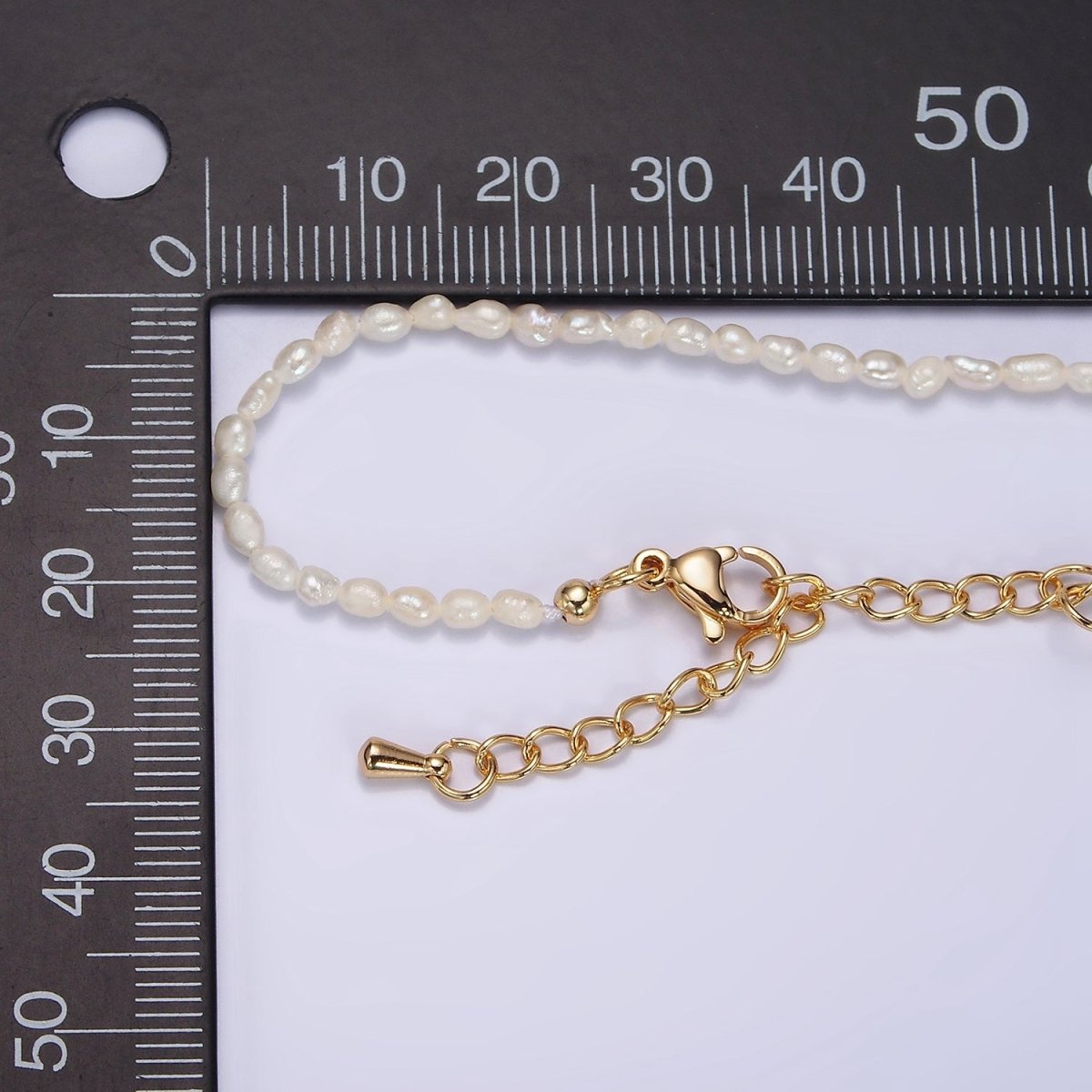 14K Gold Filled 2.5mm Ringed Oval Freshwater Pearl 15.5 Inch Choker Necklace w. Extender | WA-1988 Clearance Pricing