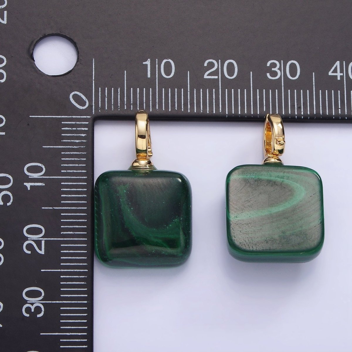 14K Gold Filled 25mm Square Malachite Snap Latch Bail Pendant | AG683