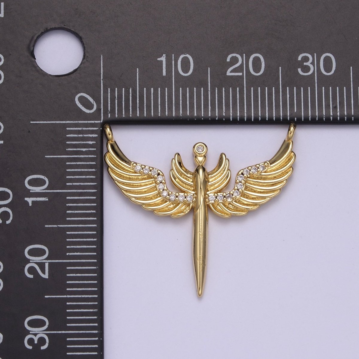 14K Gold Filled 25mm Sword Angel Wing Micro Paved CZ Connector | F-771