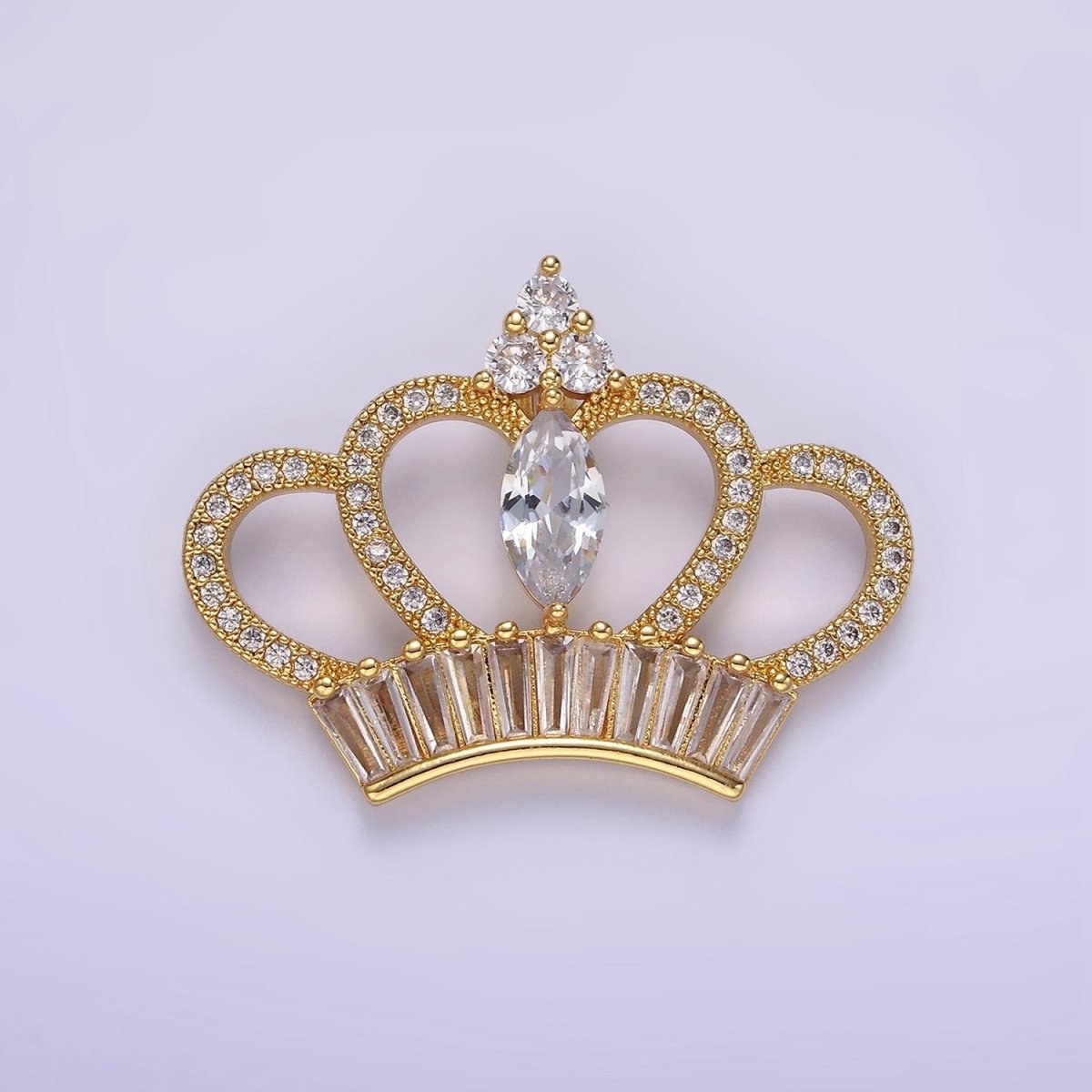14K Gold Filled 26mm Clear Marquise Baguette Micro Paved Open Royal Crown Pendant | AA1133