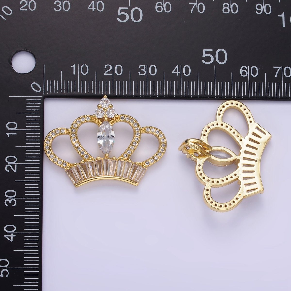 14K Gold Filled 26mm Clear Marquise Baguette Micro Paved Open Royal Crown Pendant | AA1133