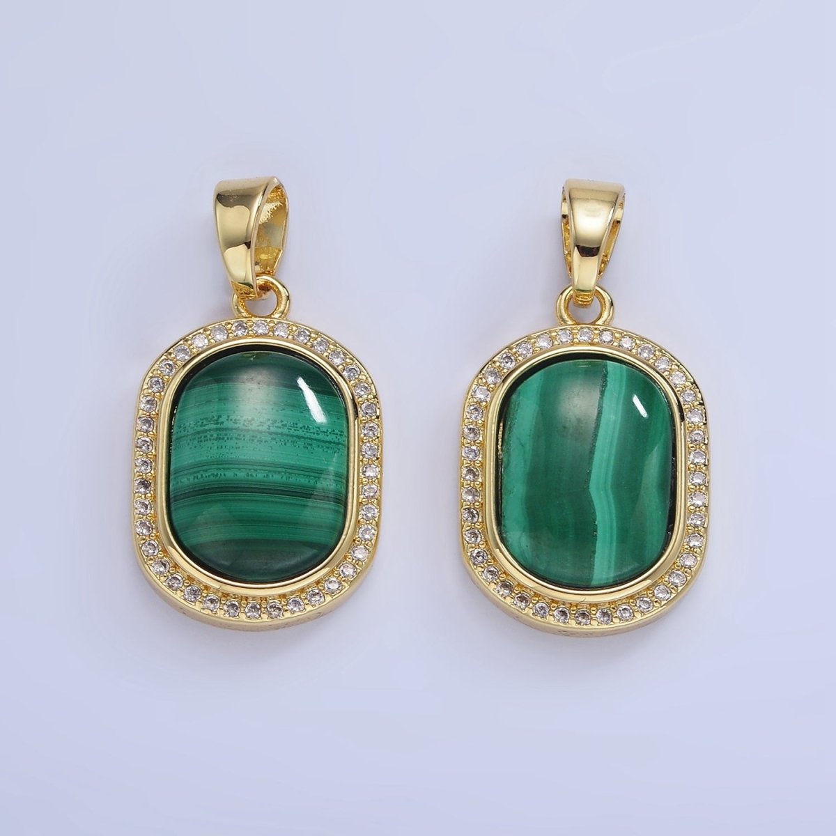 14K Gold Filled 28mm Malachite Oblong Micro Paved Bezel Pendant | AA1236