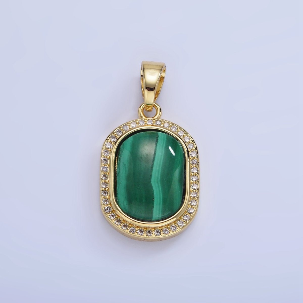 14K Gold Filled 28mm Malachite Oblong Micro Paved Bezel Pendant | AA1236