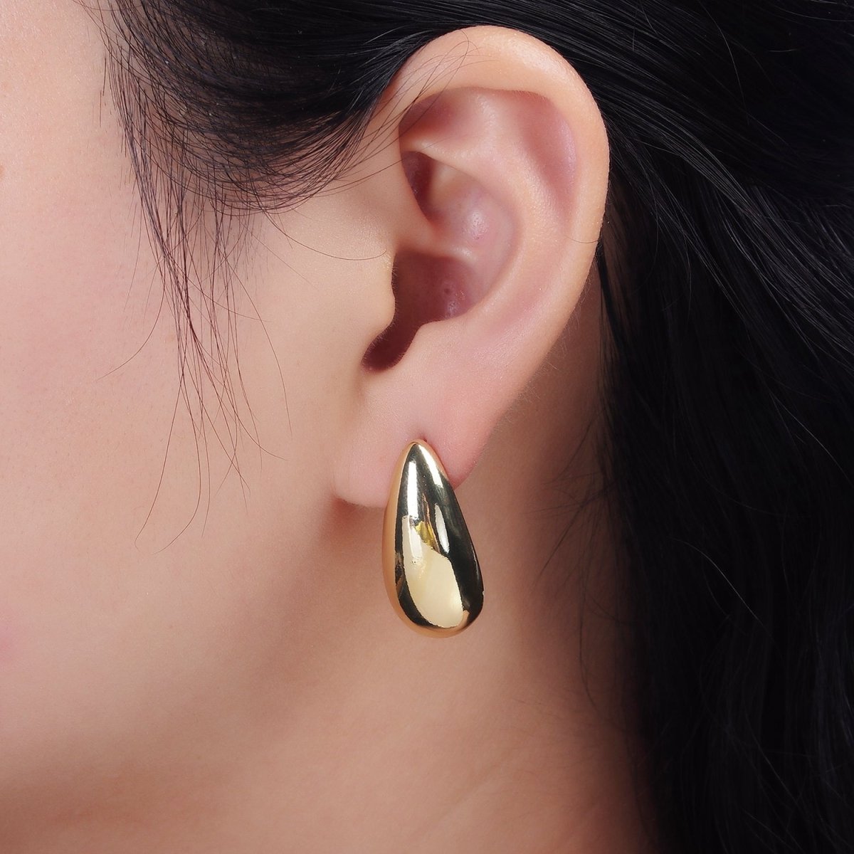 OS 14K Gold Filled 28mm Teardrop Dome Modern Statement Stud Kylie Earrings | AE169