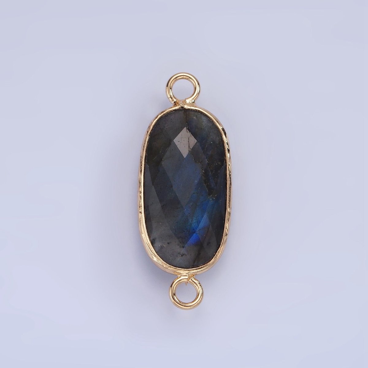 14K Gold Filled 29.2mm Natural Gemstone Oval Multifaceted Charm Connector | G014 - G022