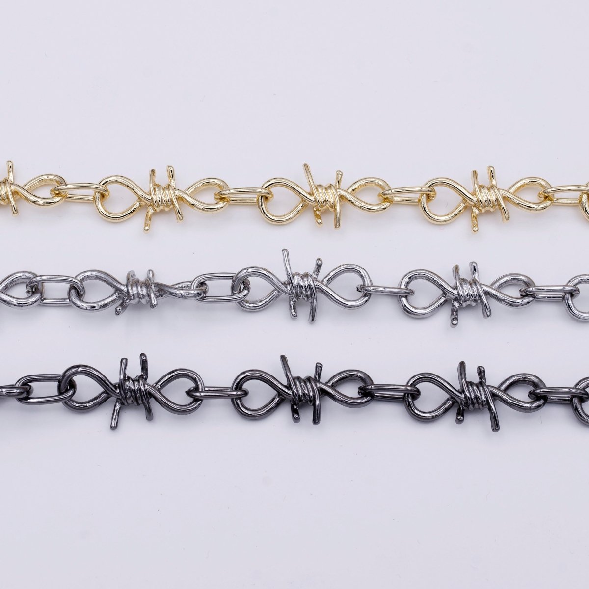 14K Gold Plated 29.3mm x 15.2mm Barbed Wire Gold Chain, Silver, Black Twist Designed Wholesale Chain (LARGE) | ROLL-957, ROLL-958, ROLL-959 Clearance Pricing