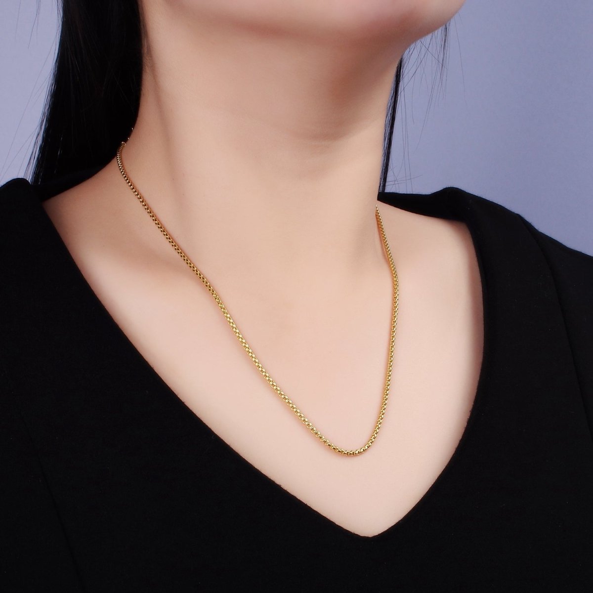 14K Gold Filled 2mm Box Chain 17.5 Inch Necklace w. Extender | WA-2434