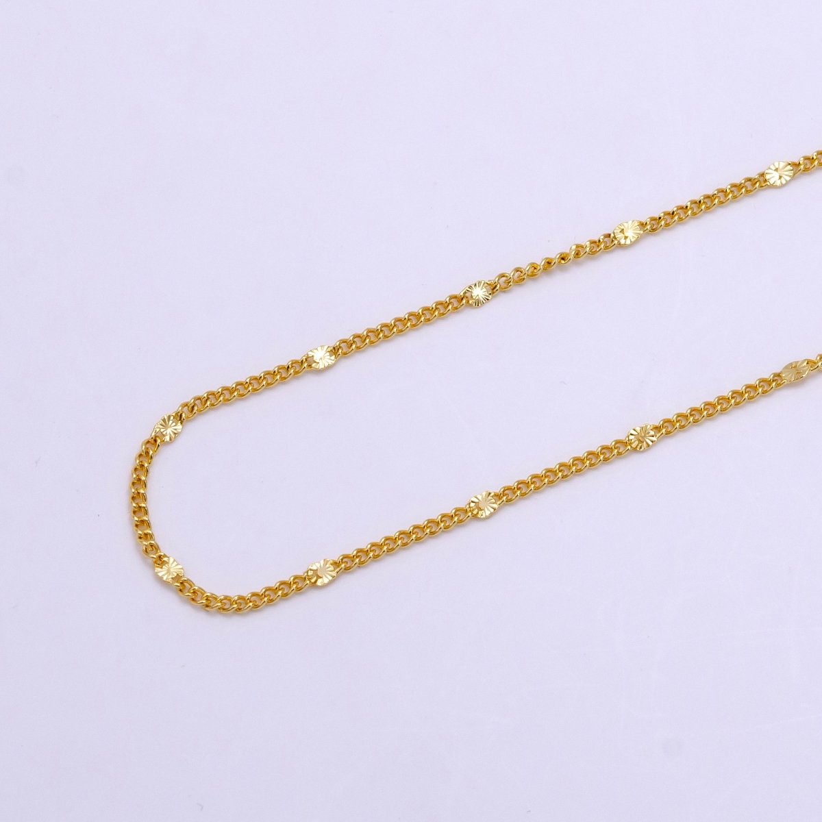 14K Gold Filled 2mm Sunburst Link Curb Chain 19.5 Inch Necklace | WA-2435