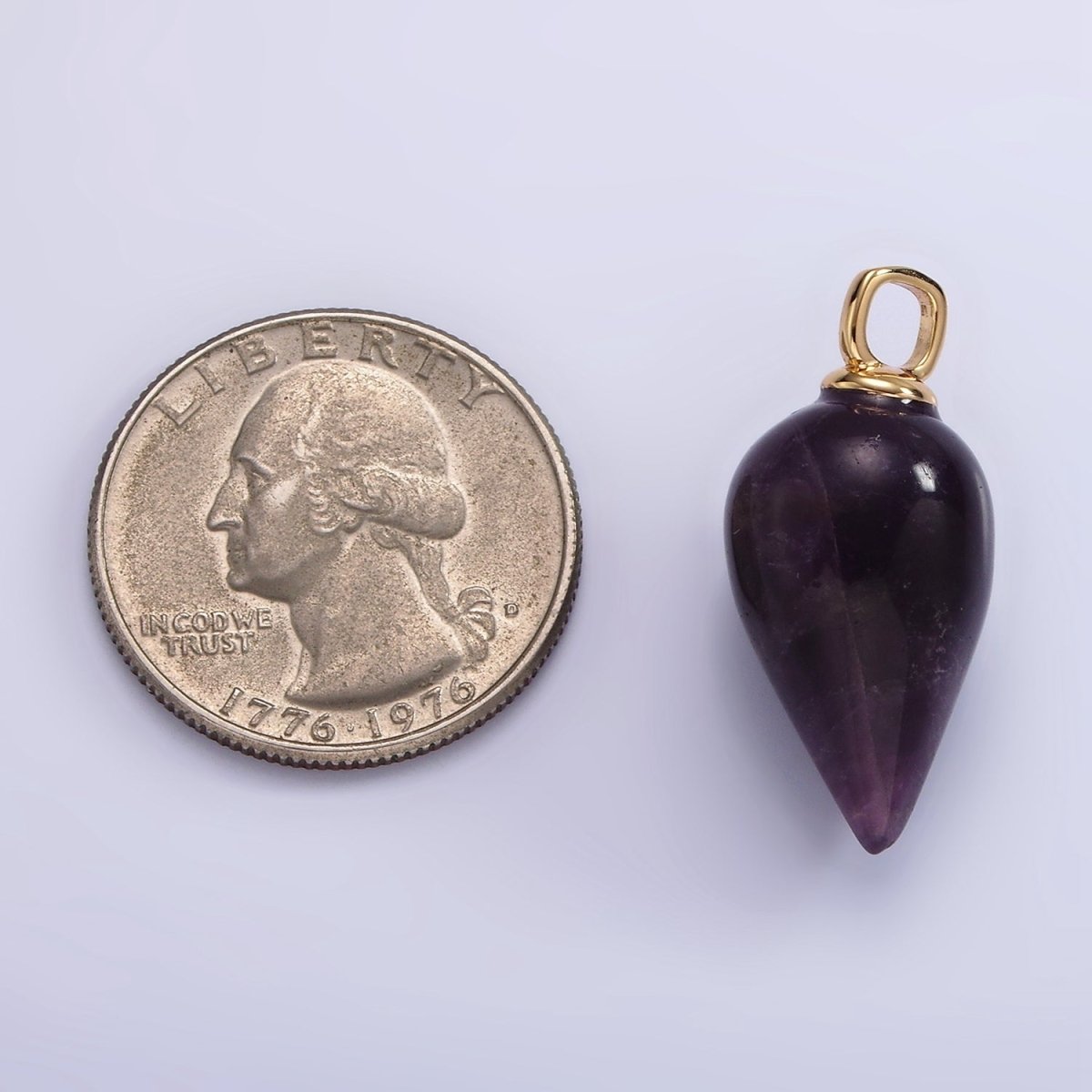 14K Gold Filled 30mm Amethyst Gemstone Teardrop Minimalist Pendant | AC807