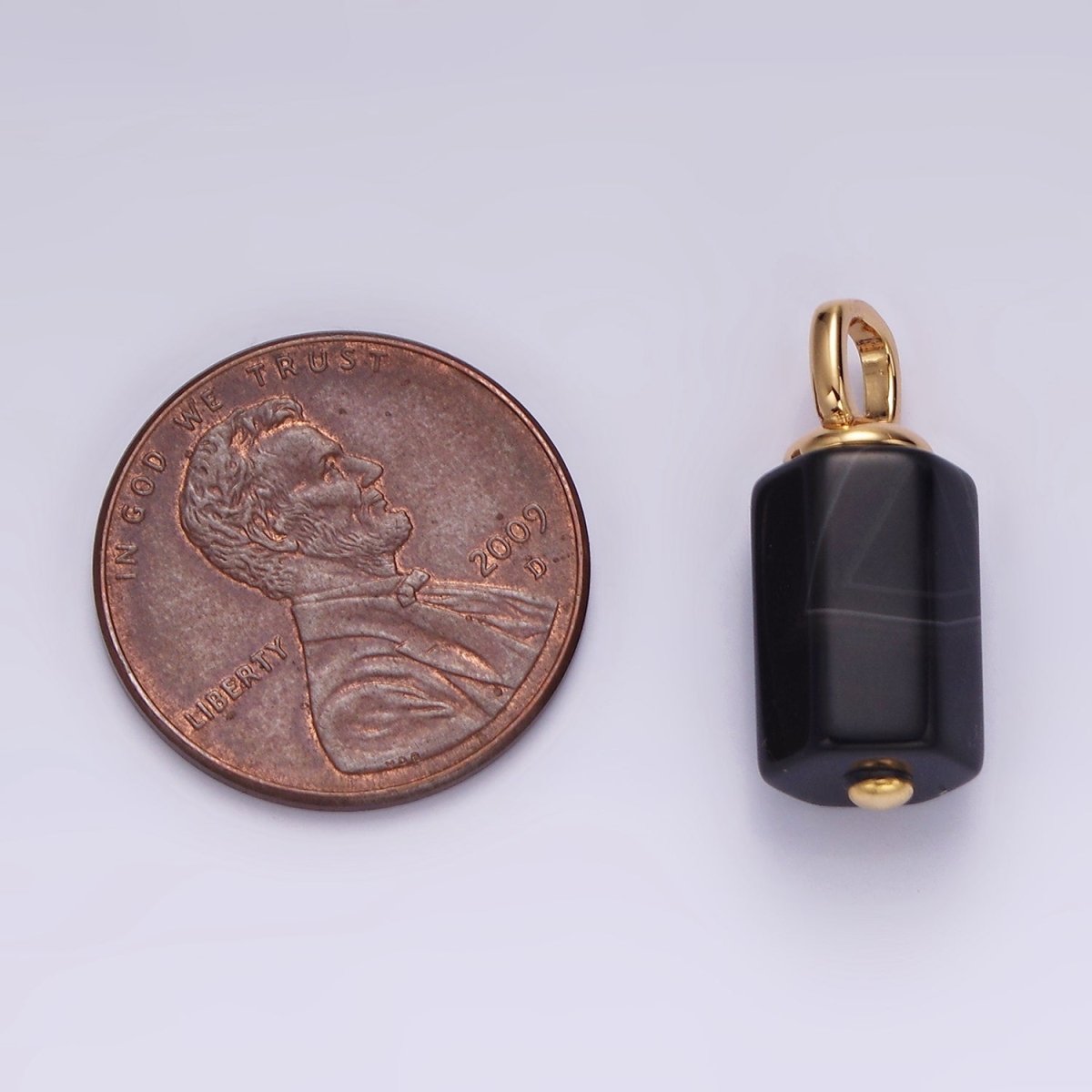 14K Gold Filled 30mm Black Onyx Multifaceted Tube Minimalist Pendant | N1989