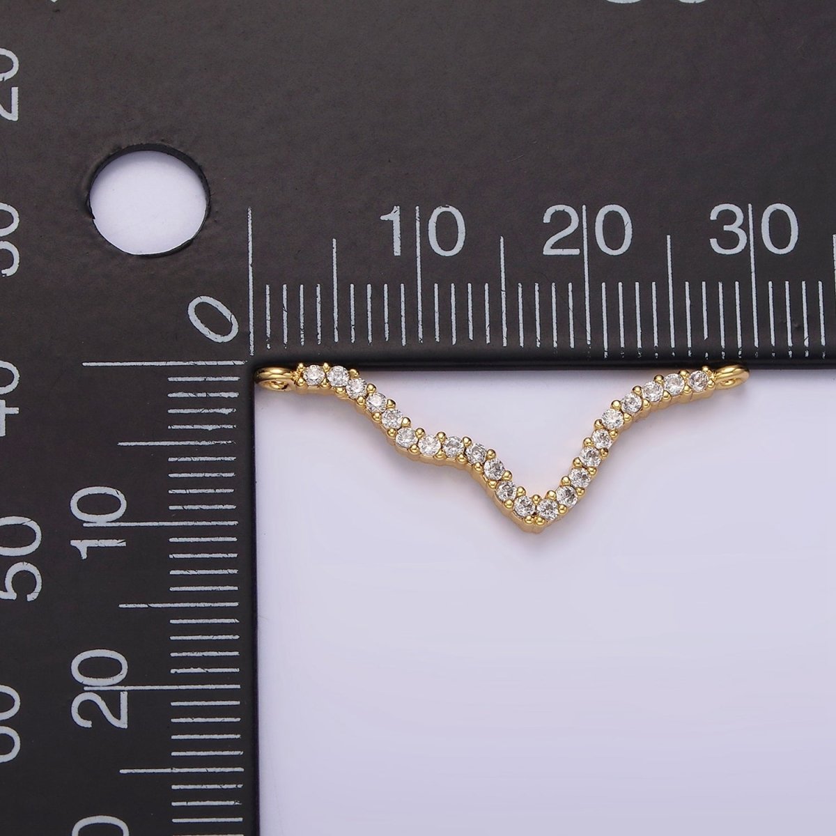 14K Gold Filled 30mm Clear Micro Paved CZ Abstract Lined Connector | G115